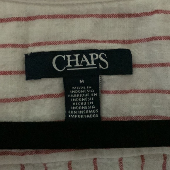 Chaps Linen Blend Bell Sleeve Red and White Pin Stripe Button Down Blouse M - Picture 7 of 9